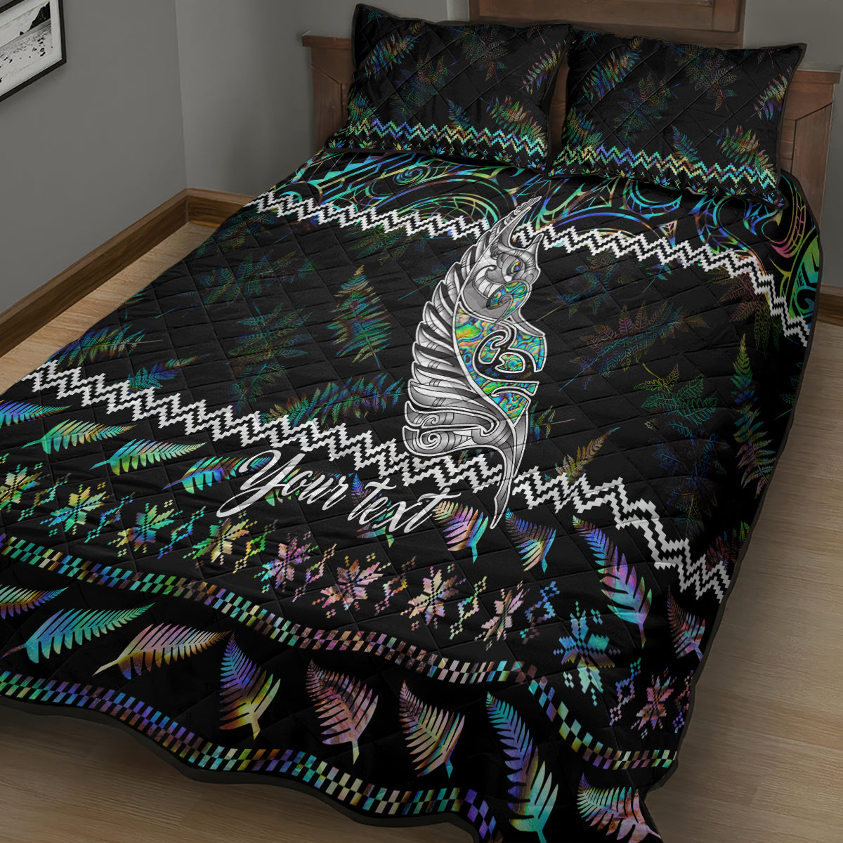 personalised-new-zealand-christmas-quilt-bed-set-maori-fern-manaia-meri-kirihimete-with-papaua-shell