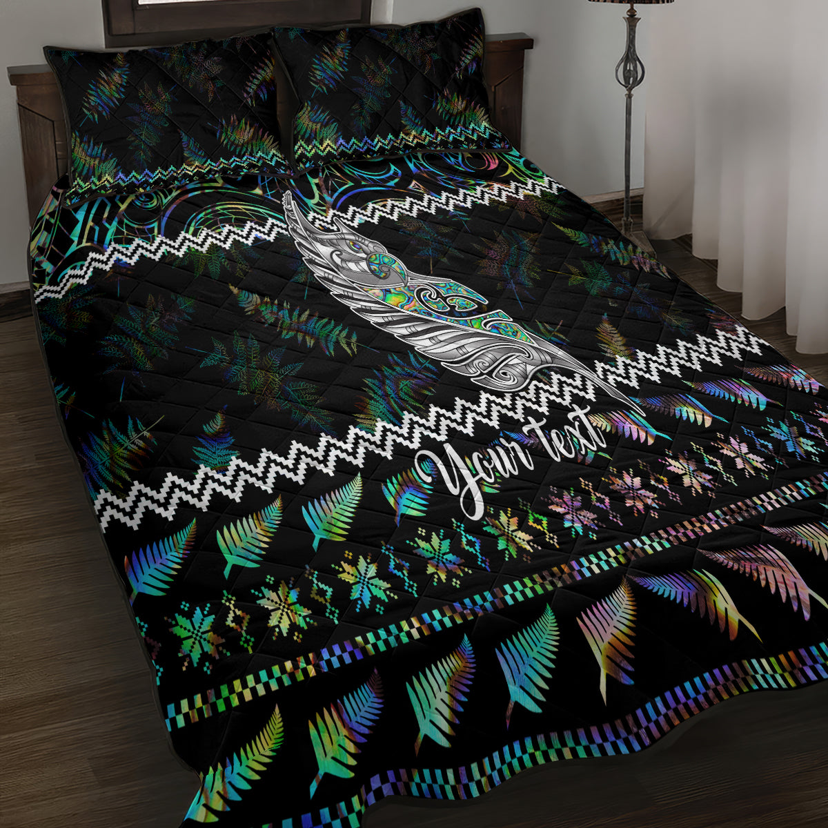 personalised-new-zealand-christmas-quilt-bed-set-maori-fern-manaia-meri-kirihimete-with-papaua-shell