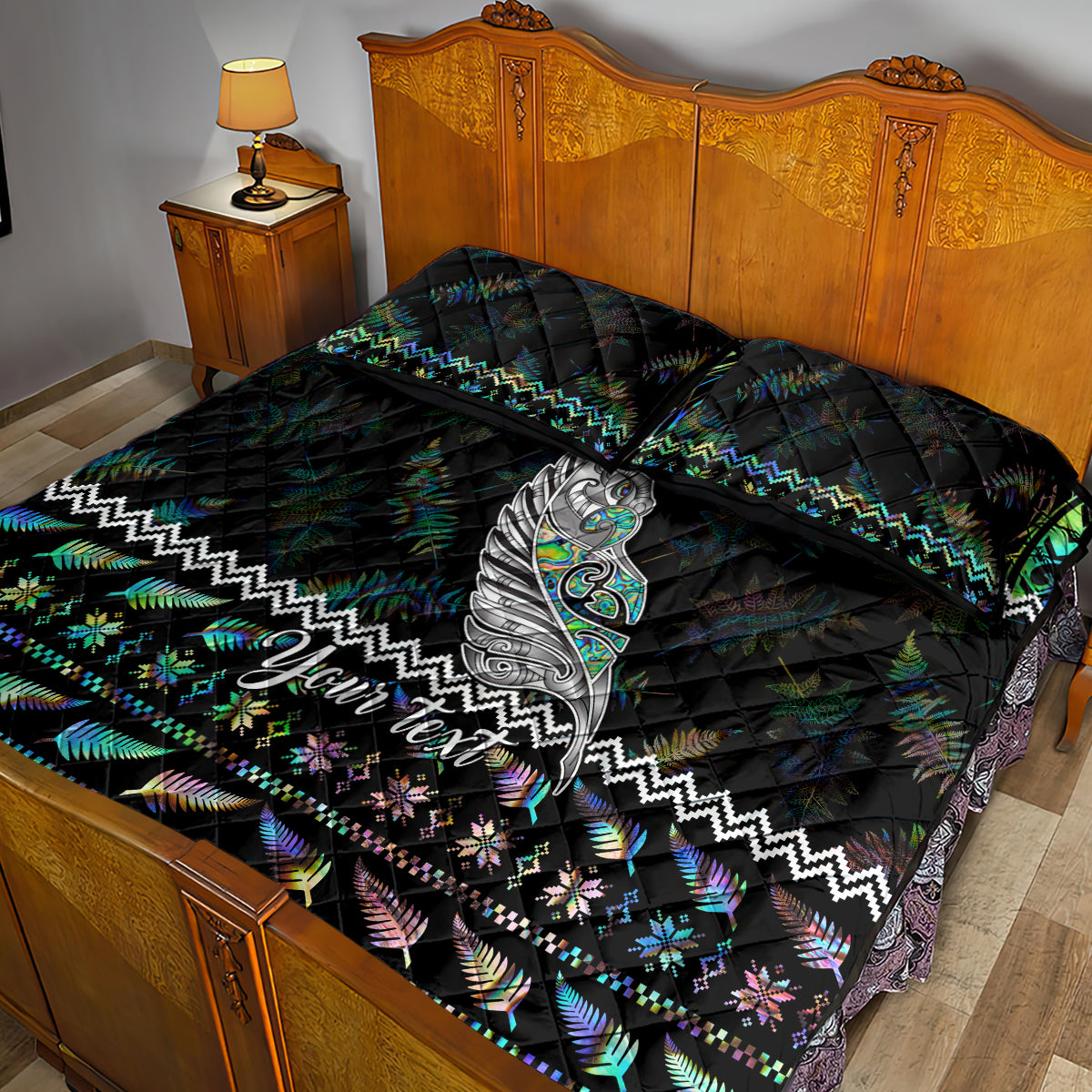 personalised-new-zealand-christmas-quilt-bed-set-maori-fern-manaia-meri-kirihimete-with-papaua-shell