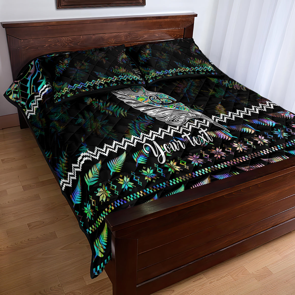 personalised-new-zealand-christmas-quilt-bed-set-maori-fern-manaia-meri-kirihimete-with-papaua-shell