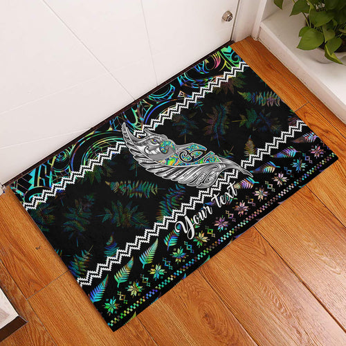 personalised-new-zealand-christmas-rubber-doormat-maori-fern-manaia-meri-kirihimete-with-papaua-shell