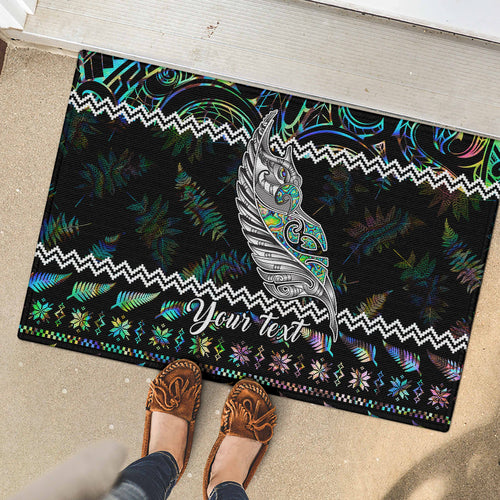 personalised-new-zealand-christmas-rubber-doormat-maori-fern-manaia-meri-kirihimete-with-papaua-shell