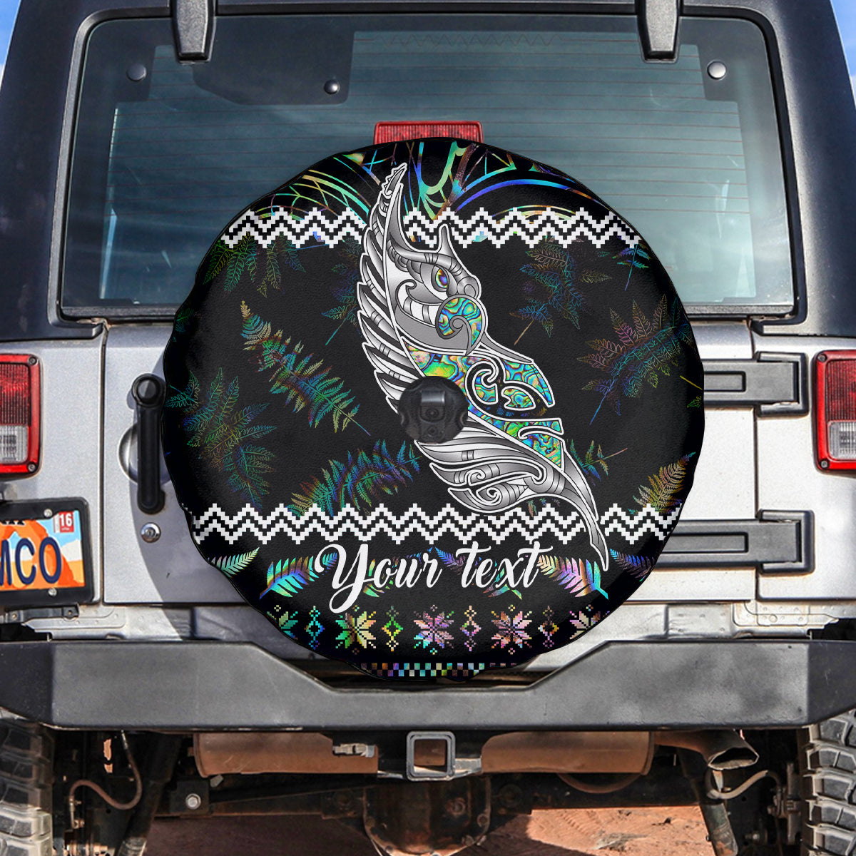 personalised-new-zealand-christmas-spare-tire-cover-maori-fern-manaia-meri-kirihimete-with-papaua-shell