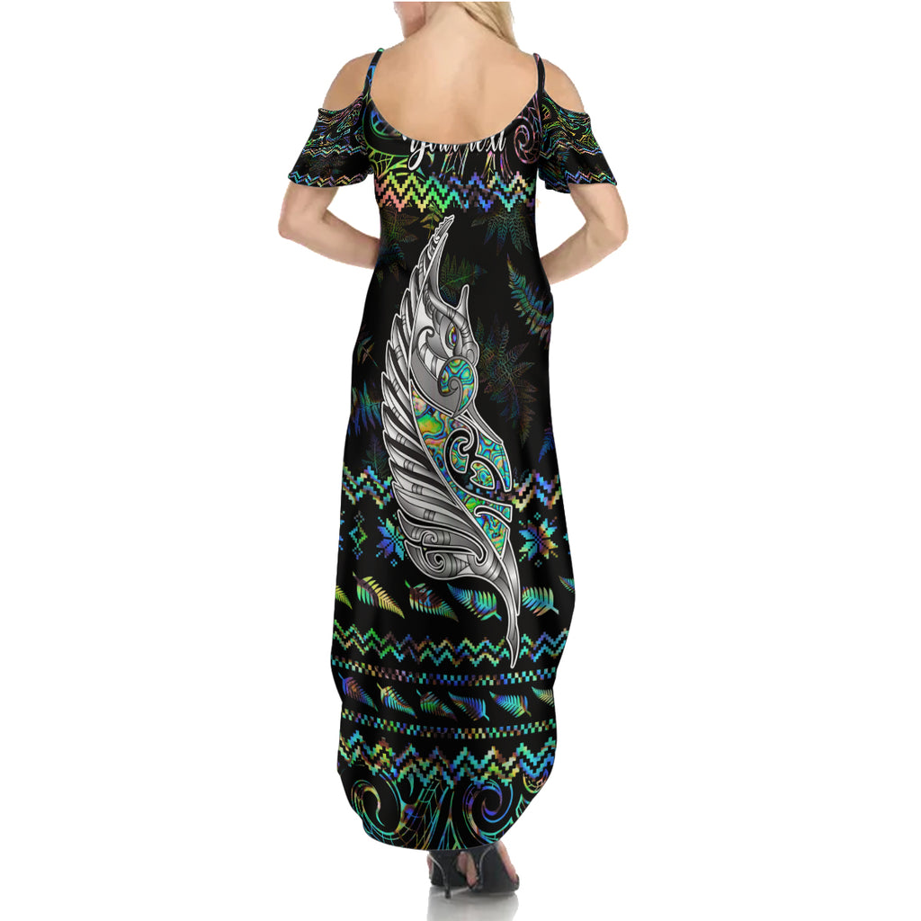 personalised-new-zealand-christmas-summer-maxi-dress-maori-fern-manaia-meri-kirihimete-with-papaua-shell