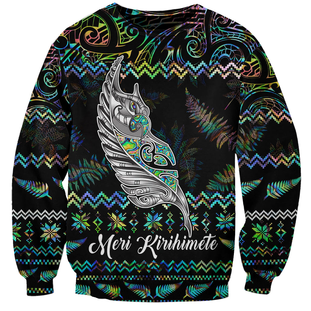 personalised-new-zealand-christmas-sweatshirt-maori-fern-manaia-meri-kirihimete-with-papaua-shell