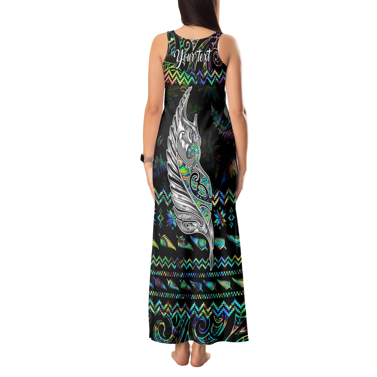 personalised-new-zealand-christmas-tank-maxi-dress-maori-fern-manaia-meri-kirihimete-with-papaua-shell