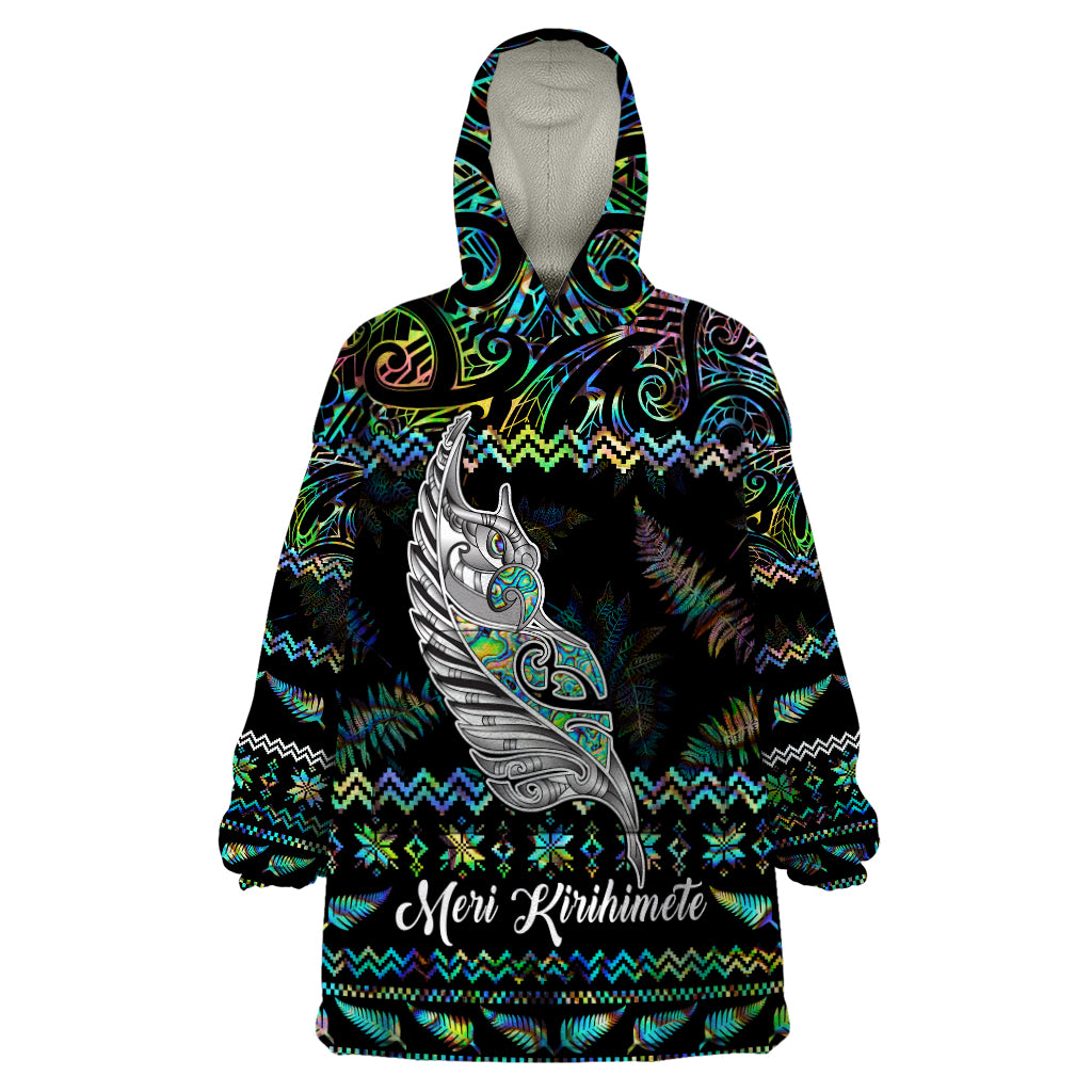 personalised-new-zealand-christmas-wearable-blanket-hoodie-maori-fern-manaia-meri-kirihimete-with-papaua-shell