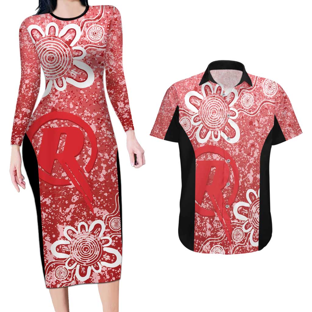 Australian Renegades Cricket Custom Couples Matching Long Sleeve Bodycon Dress and Hawaiian Shirt Minimalism Aboriginal