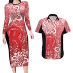 Australian Renegades Cricket Custom Couples Matching Long Sleeve Bodycon Dress and Hawaiian Shirt Minimalism Aboriginal