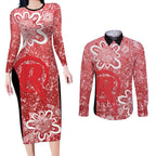 Australian Renegades Cricket Custom Couples Matching Long Sleeve Bodycon Dress and Long Sleeve Button Shirt Minimalism Aboriginal