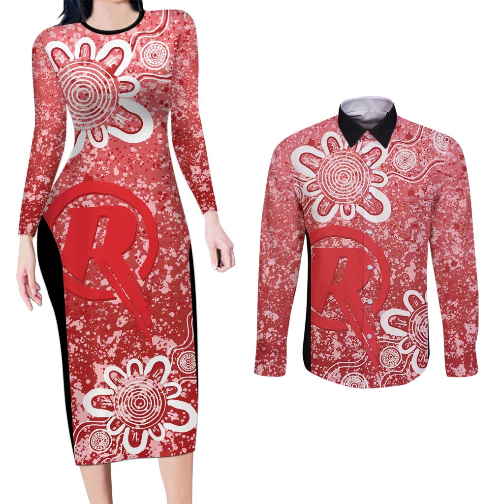 Australian Renegades Cricket Custom Couples Matching Long Sleeve Bodycon Dress and Long Sleeve Button Shirt Minimalism Aboriginal
