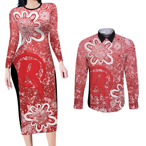 Australian Renegades Cricket Custom Couples Matching Long Sleeve Bodycon Dress and Long Sleeve Button Shirt Minimalism Aboriginal