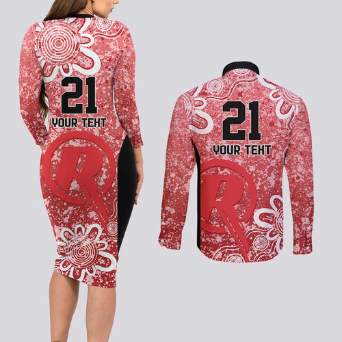 Australian Renegades Cricket Custom Couples Matching Long Sleeve Bodycon Dress and Long Sleeve Button Shirt Minimalism Aboriginal