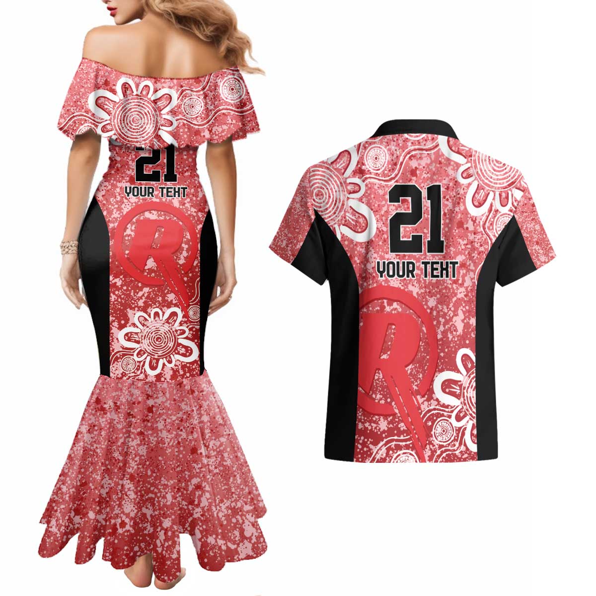 Australian Renegades Cricket Custom Couples Matching Mermaid Dress and Hawaiian Shirt Minimalism Aboriginal