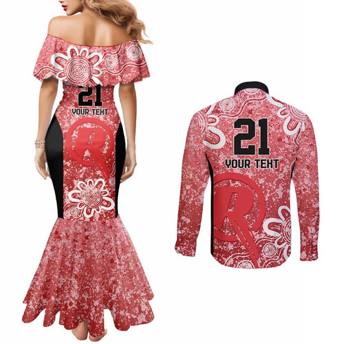 Australian Renegades Cricket Custom Couples Matching Mermaid Dress and Long Sleeve Button Shirt Minimalism Aboriginal