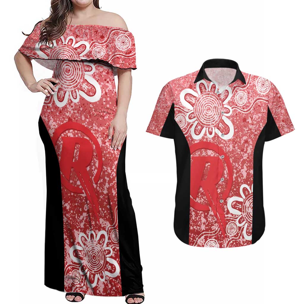 Australian Renegades Cricket Custom Couples Matching Off Shoulder Maxi Dress and Hawaiian Shirt Minimalism Aboriginal