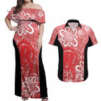 Australian Renegades Cricket Custom Couples Matching Off Shoulder Maxi Dress and Hawaiian Shirt Minimalism Aboriginal