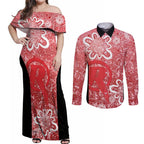 Australian Renegades Cricket Custom Couples Matching Off Shoulder Maxi Dress and Long Sleeve Button Shirt Minimalism Aboriginal