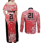 Australian Renegades Cricket Custom Couples Matching Off Shoulder Maxi Dress and Long Sleeve Button Shirt Minimalism Aboriginal