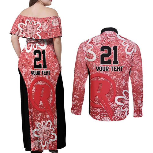Australian Renegades Cricket Custom Couples Matching Off Shoulder Maxi Dress and Long Sleeve Button Shirt Minimalism Aboriginal