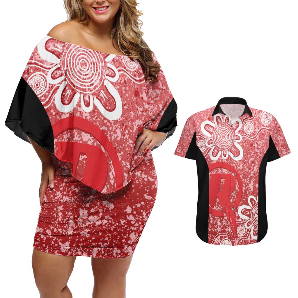Australian Renegades Cricket Custom Couples Matching Off Shoulder Short Dress and Hawaiian Shirt Minimalism Aboriginal