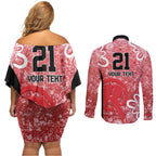 Australian Renegades Cricket Custom Couples Matching Off Shoulder Short Dress and Long Sleeve Button Shirt Minimalism Aboriginal