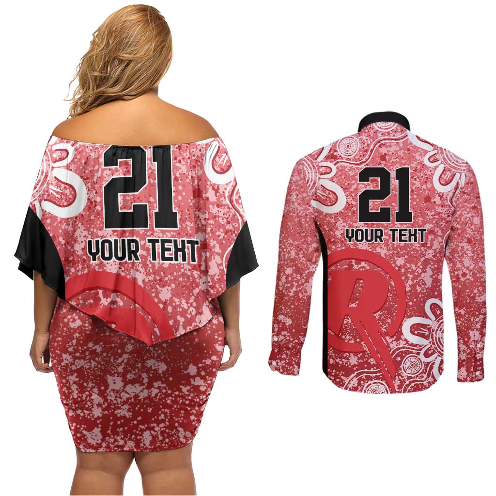 Australian Renegades Cricket Custom Couples Matching Off Shoulder Short Dress and Long Sleeve Button Shirt Minimalism Aboriginal