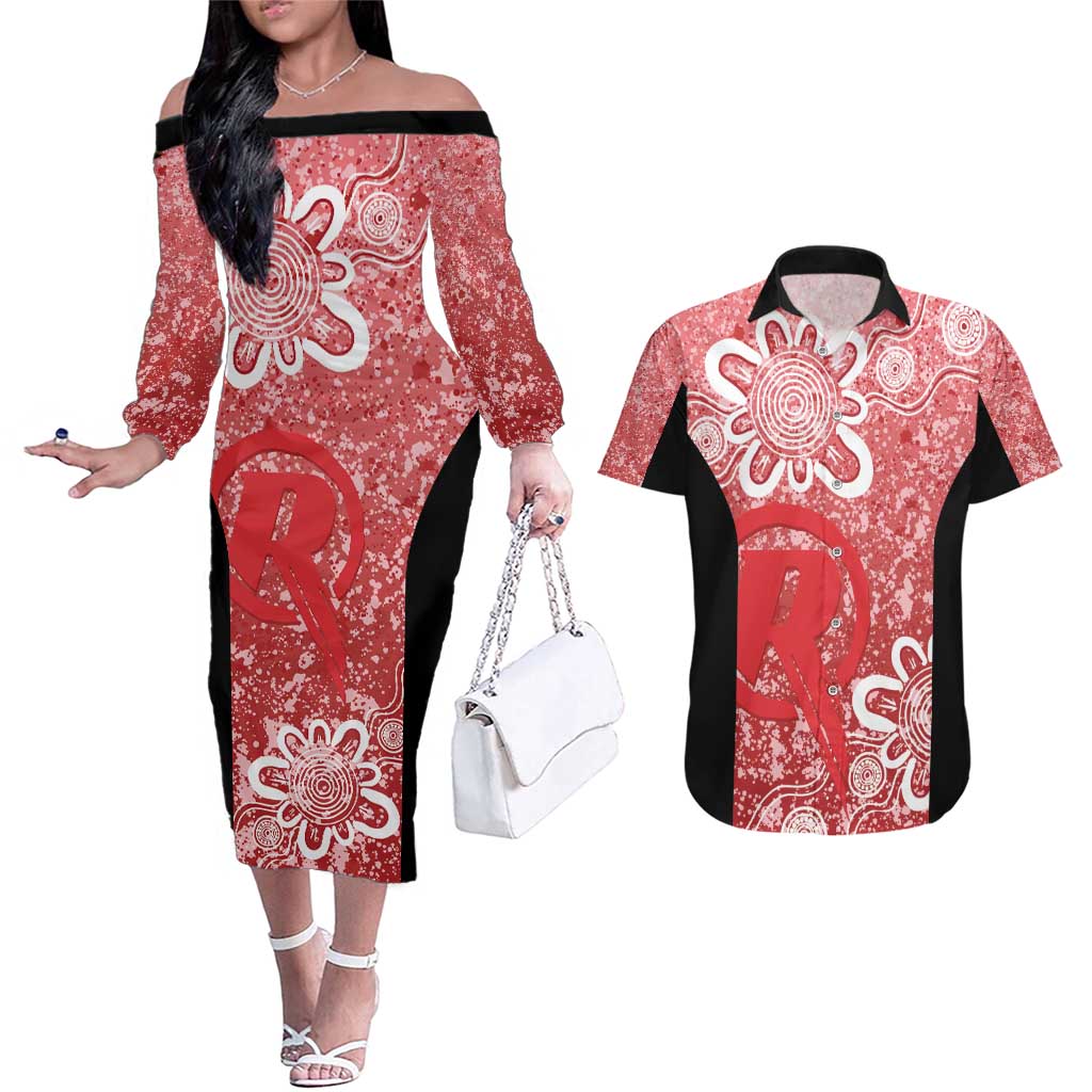 Australian Renegades Cricket Custom Couples Matching Off The Shoulder Long Sleeve Dress and Hawaiian Shirt Minimalism Aboriginal