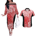 Australian Renegades Cricket Custom Couples Matching Off The Shoulder Long Sleeve Dress and Hawaiian Shirt Minimalism Aboriginal