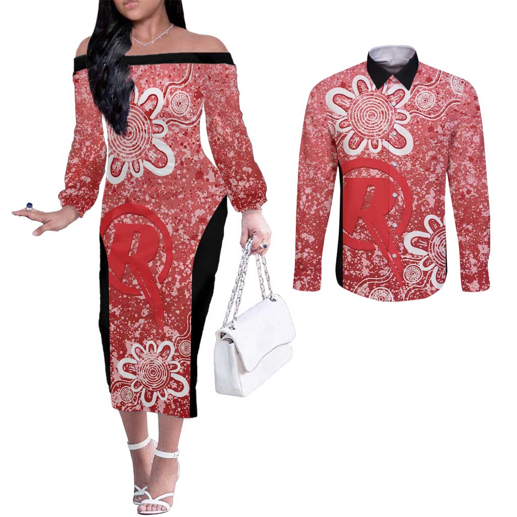 Australian Renegades Cricket Custom Couples Matching Off The Shoulder Long Sleeve Dress and Long Sleeve Button Shirt Minimalism Aboriginal