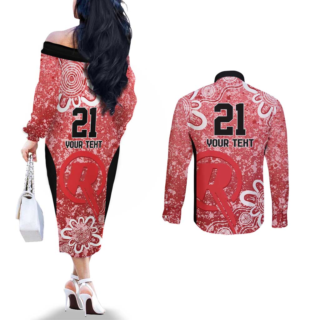 Australian Renegades Cricket Custom Couples Matching Off The Shoulder Long Sleeve Dress and Long Sleeve Button Shirt Minimalism Aboriginal