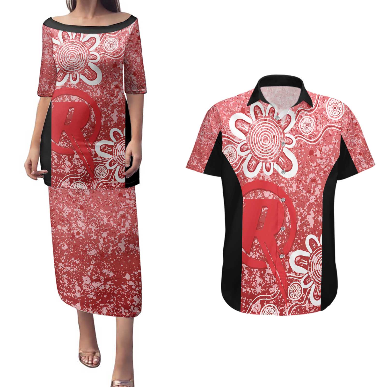 Australian Renegades Cricket Custom Couples Matching Puletasi and Hawaiian Shirt Minimalism Aboriginal