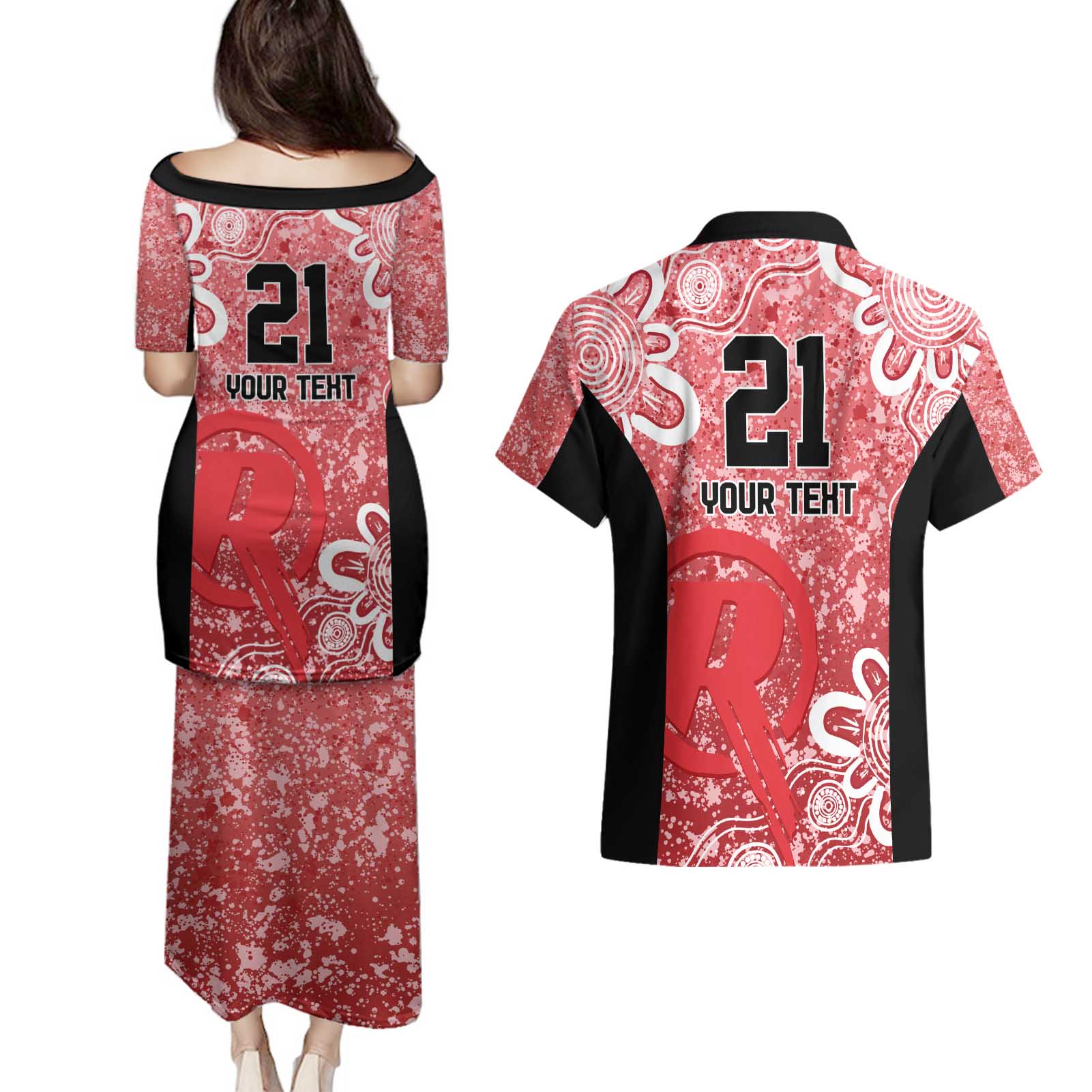 Australian Renegades Cricket Custom Couples Matching Puletasi and Hawaiian Shirt Minimalism Aboriginal