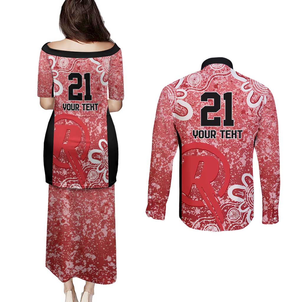 Australian Renegades Cricket Custom Couples Matching Puletasi and Long Sleeve Button Shirt Minimalism Aboriginal