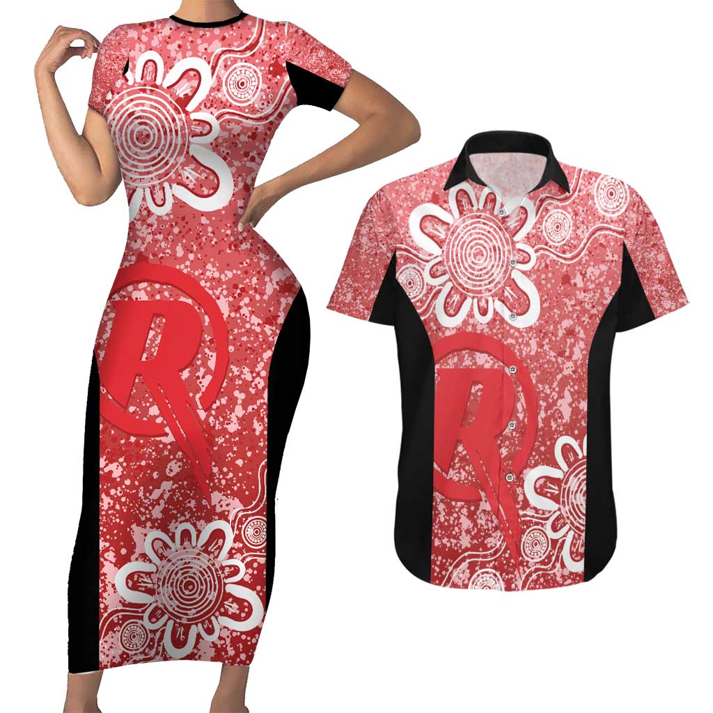 Australian Renegades Cricket Custom Couples Matching Short Sleeve Bodycon Dress and Hawaiian Shirt Minimalism Aboriginal