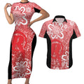 Australian Renegades Cricket Custom Couples Matching Short Sleeve Bodycon Dress and Hawaiian Shirt Minimalism Aboriginal