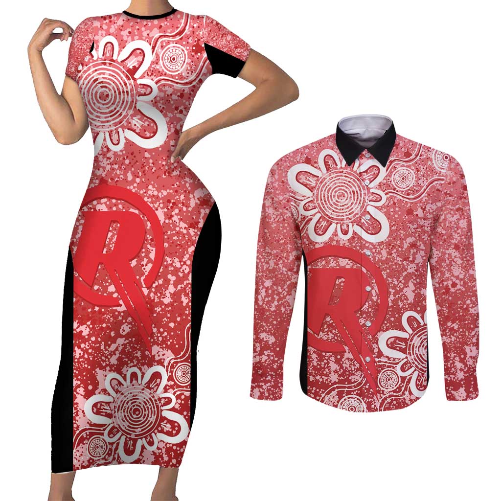 Australian Renegades Cricket Custom Couples Matching Short Sleeve Bodycon Dress and Long Sleeve Button Shirt Minimalism Aboriginal
