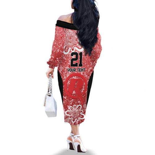 Australian Renegades Cricket Custom Family Matching Off The Shoulder Long Sleeve Dress and Hawaiian Shirt Minimalism Aboriginal