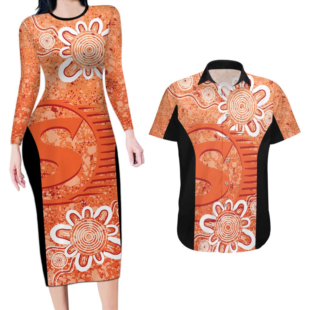 Australian Scorchers Cricket Custom Couples Matching Long Sleeve Bodycon Dress and Hawaiian Shirt Minimalism Aboriginal