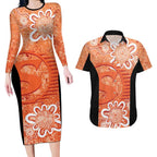 Australian Scorchers Cricket Custom Couples Matching Long Sleeve Bodycon Dress and Hawaiian Shirt Minimalism Aboriginal