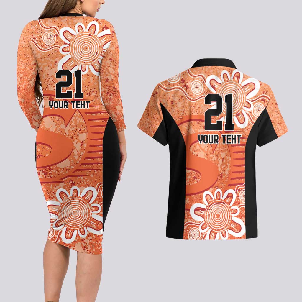Australian Scorchers Cricket Custom Couples Matching Long Sleeve Bodycon Dress and Hawaiian Shirt Minimalism Aboriginal