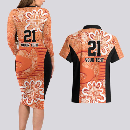 Australian Scorchers Cricket Custom Couples Matching Long Sleeve Bodycon Dress and Hawaiian Shirt Minimalism Aboriginal
