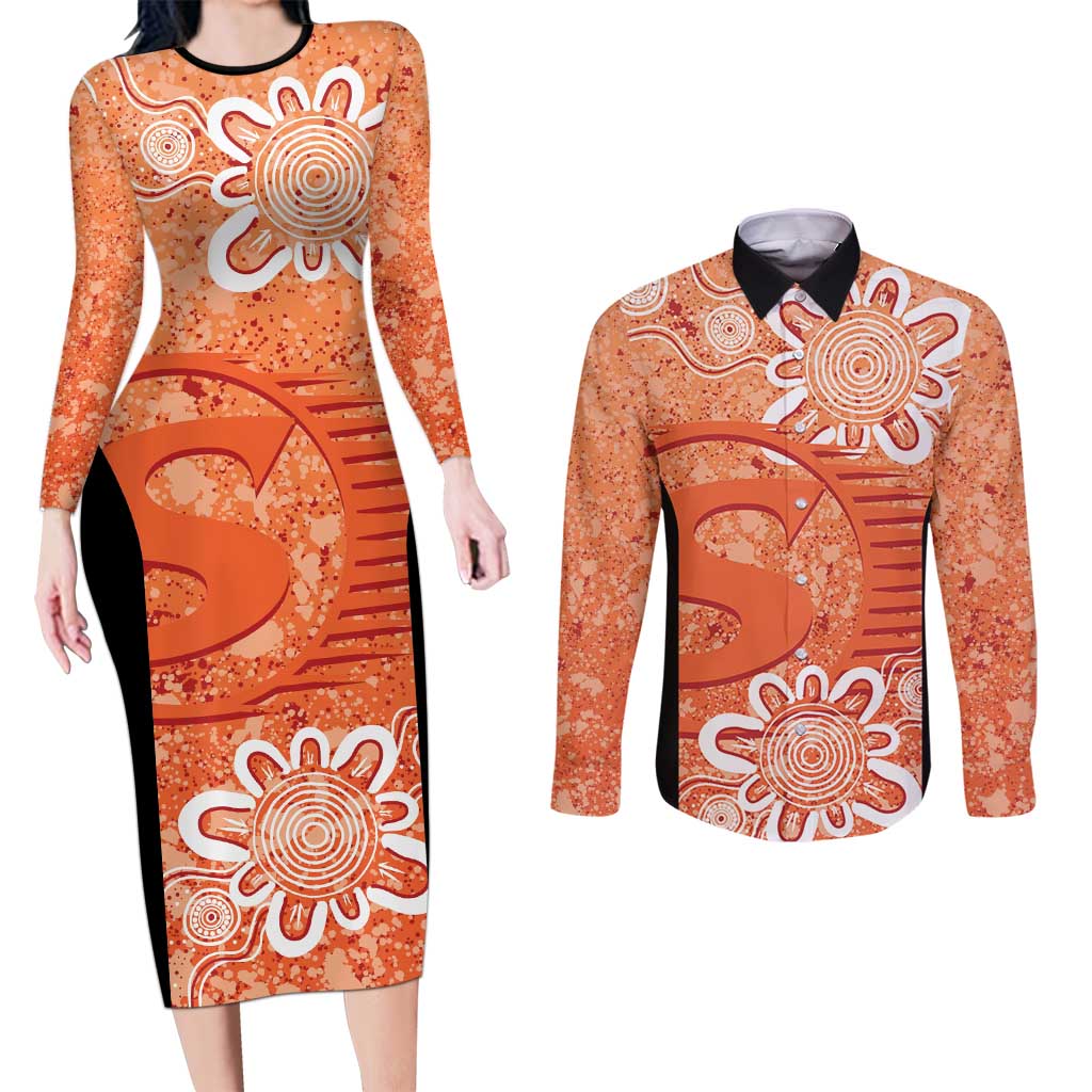 Australian Scorchers Cricket Custom Couples Matching Long Sleeve Bodycon Dress and Long Sleeve Button Shirt Minimalism Aboriginal