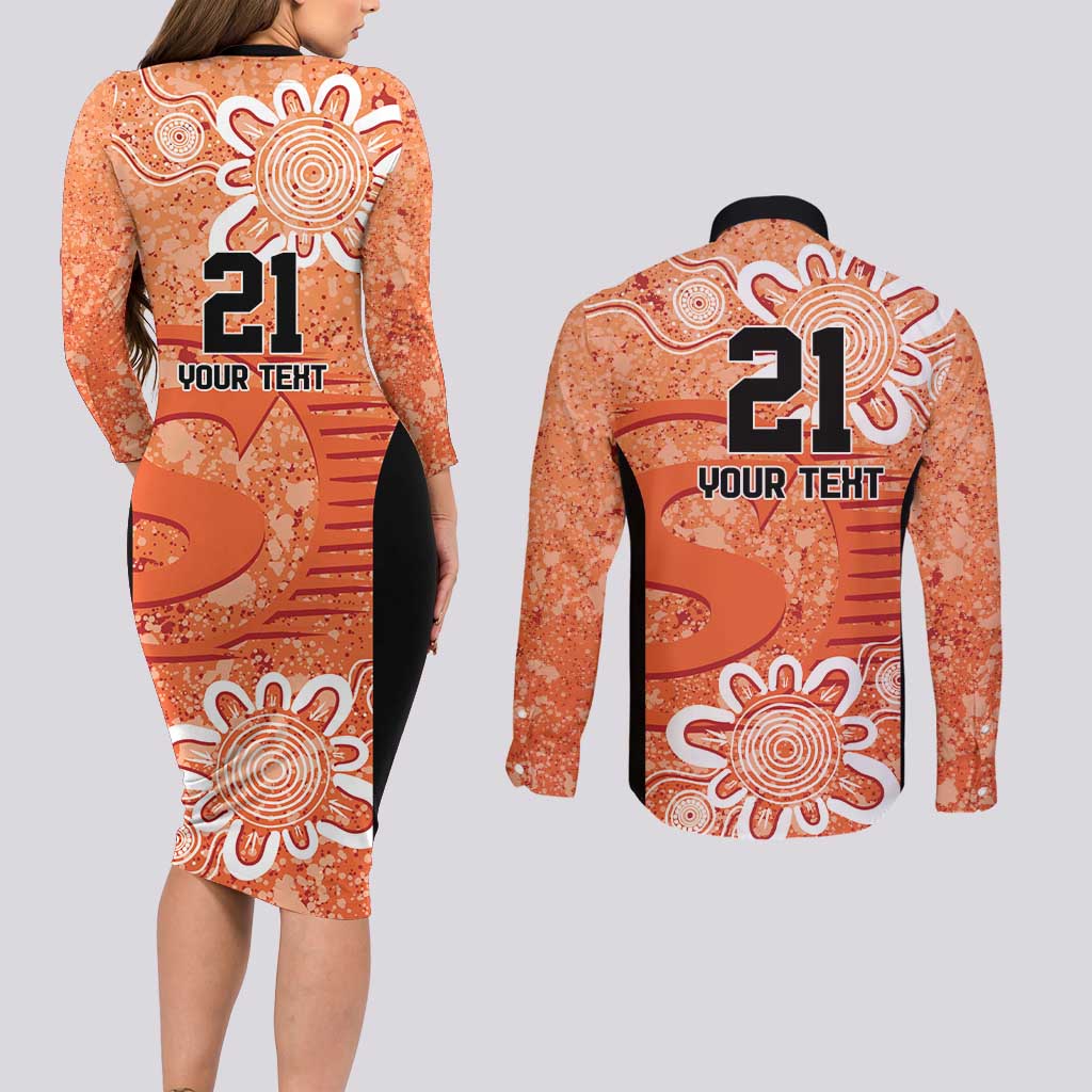 Australian Scorchers Cricket Custom Couples Matching Long Sleeve Bodycon Dress and Long Sleeve Button Shirt Minimalism Aboriginal