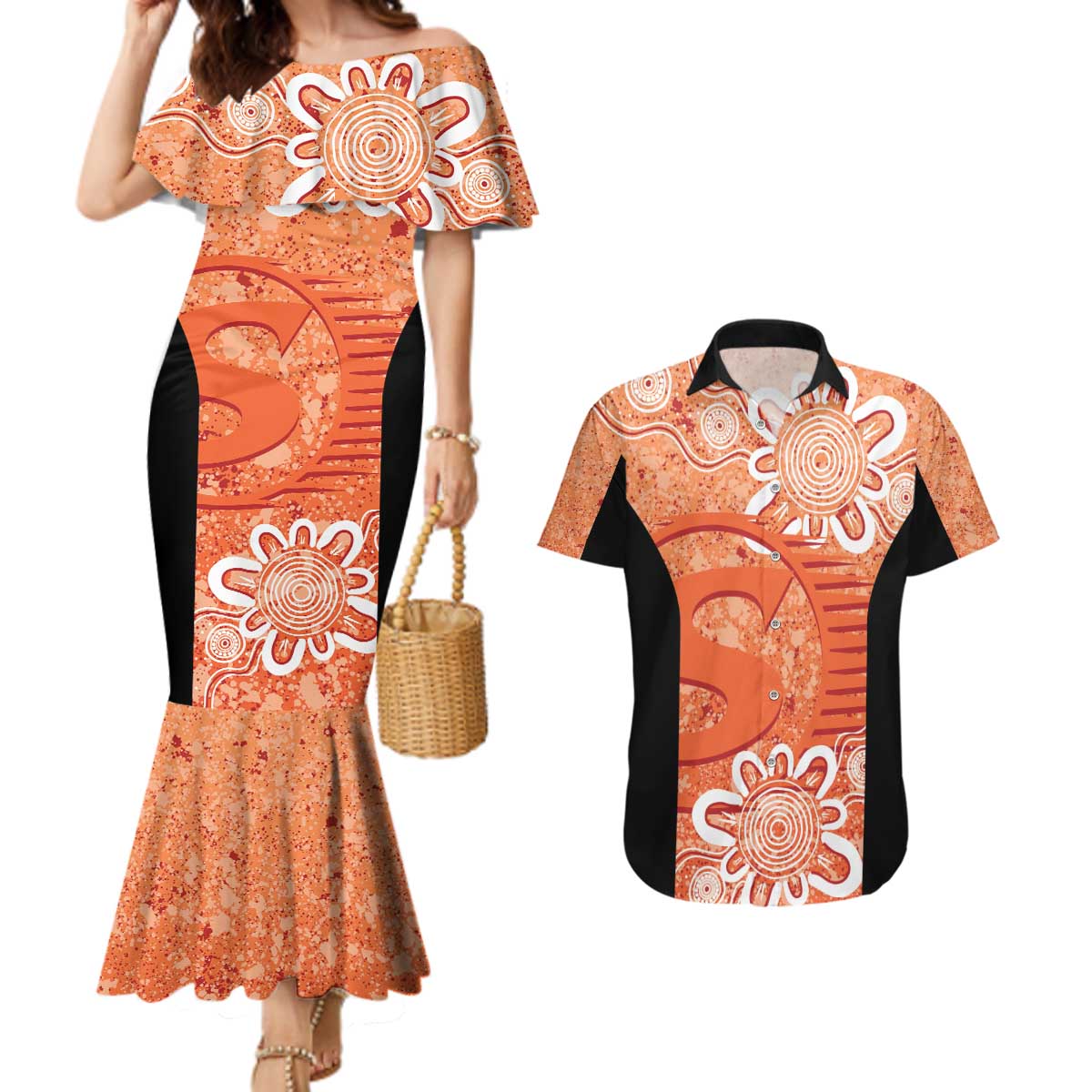 Australian Scorchers Cricket Custom Couples Matching Mermaid Dress and Hawaiian Shirt Minimalism Aboriginal