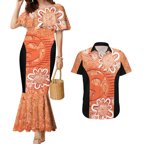 Australian Scorchers Cricket Custom Couples Matching Mermaid Dress and Hawaiian Shirt Minimalism Aboriginal
