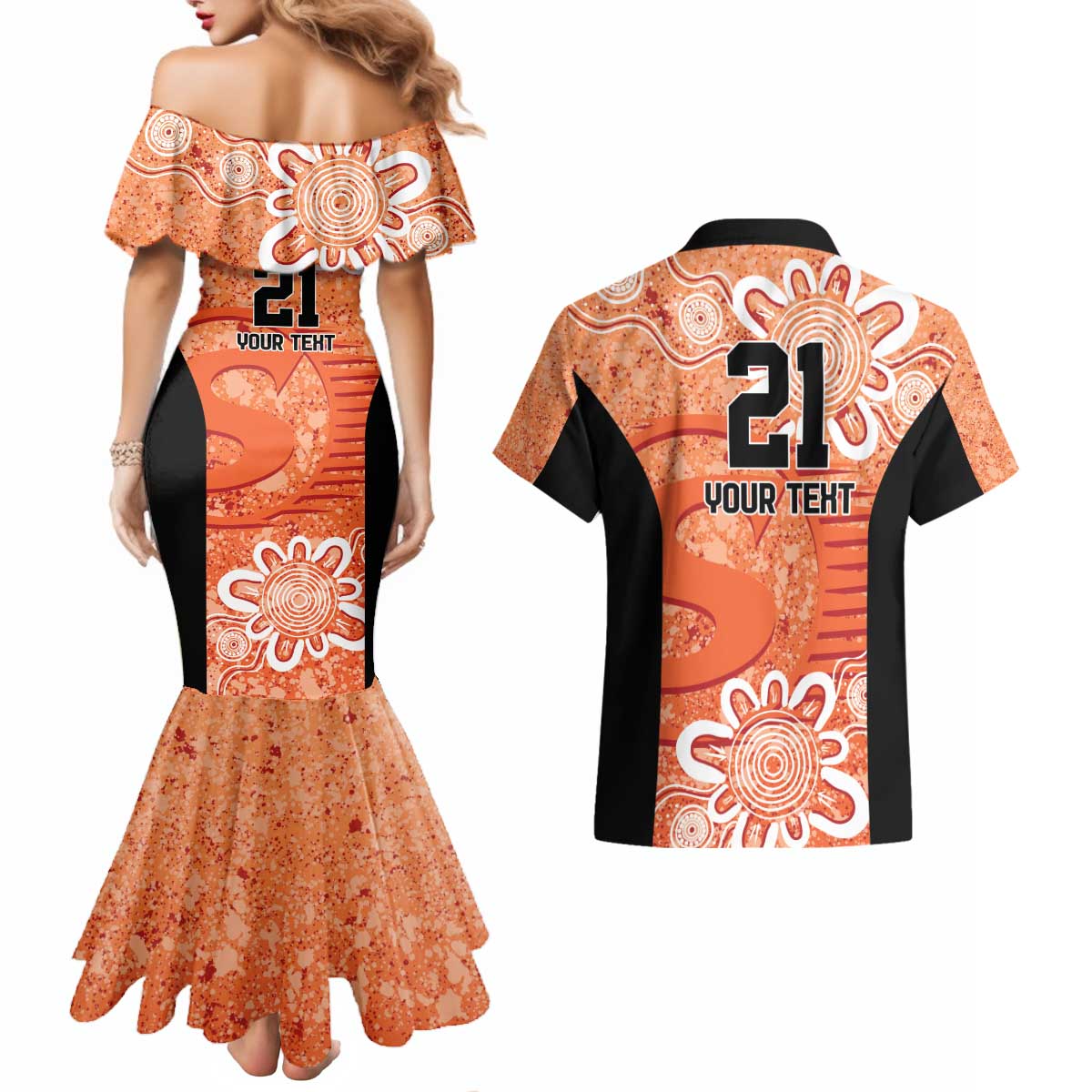 Australian Scorchers Cricket Custom Couples Matching Mermaid Dress and Hawaiian Shirt Minimalism Aboriginal