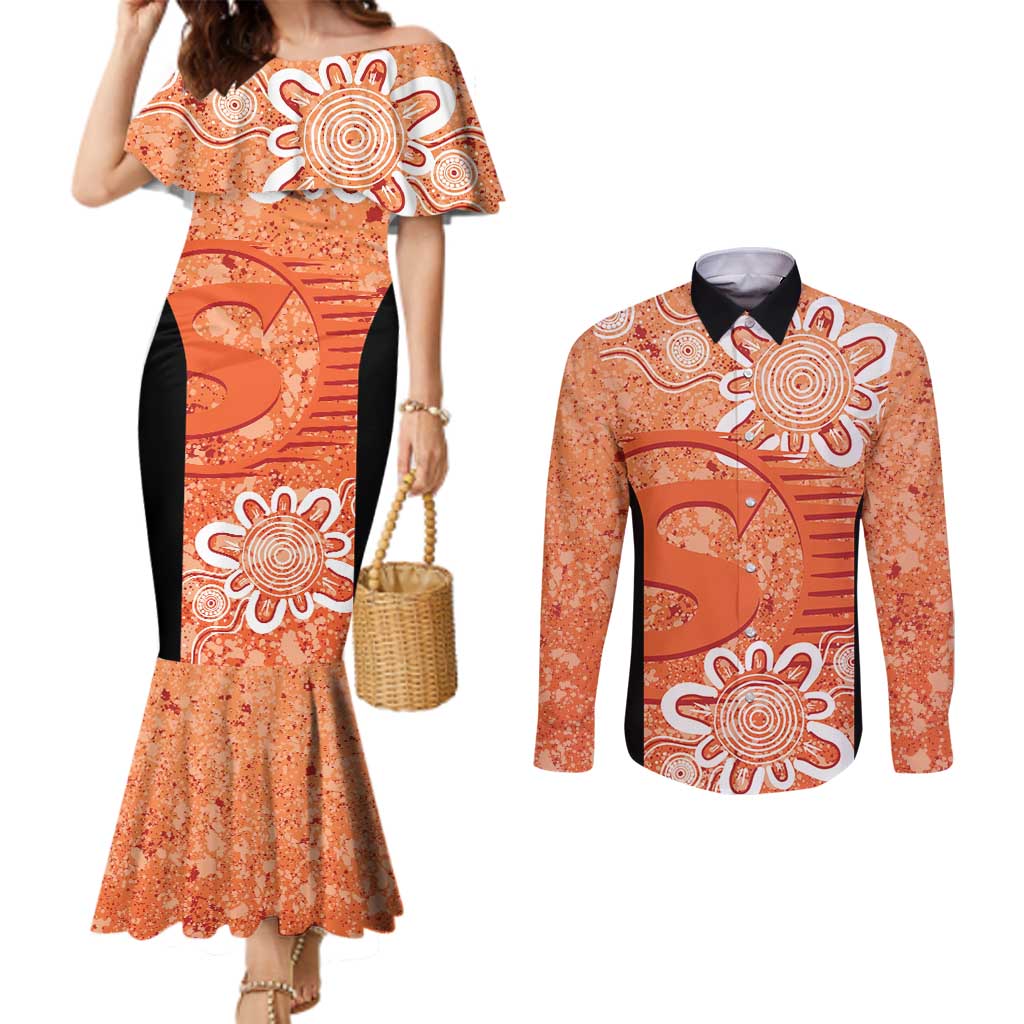 Australian Scorchers Cricket Custom Couples Matching Mermaid Dress and Long Sleeve Button Shirt Minimalism Aboriginal