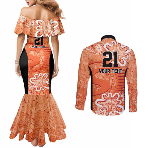 Australian Scorchers Cricket Custom Couples Matching Mermaid Dress and Long Sleeve Button Shirt Minimalism Aboriginal