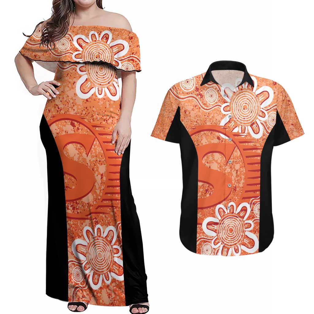 Australian Scorchers Cricket Custom Couples Matching Off Shoulder Maxi Dress and Hawaiian Shirt Minimalism Aboriginal